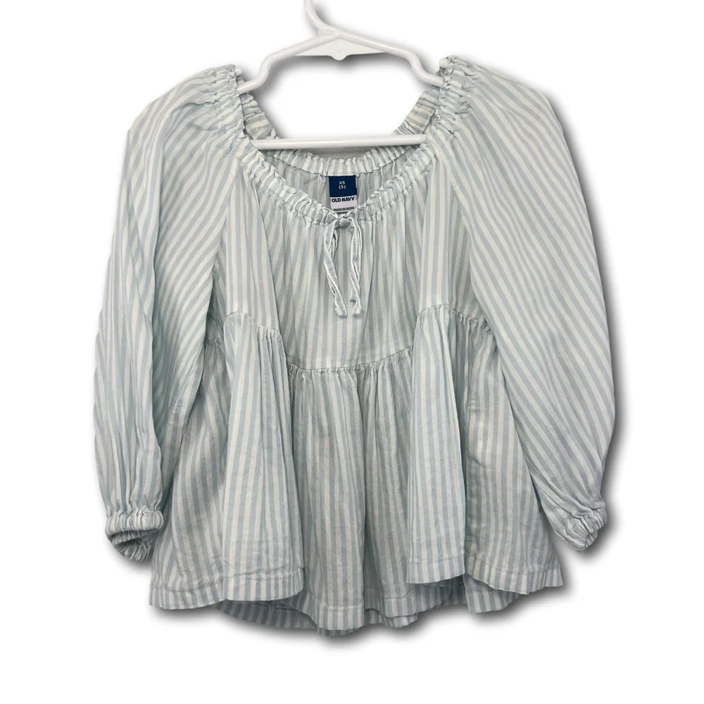 Old Navy Girls Swing Top Blouse White Blue Stripe Flowy Peasant Size XS (5)